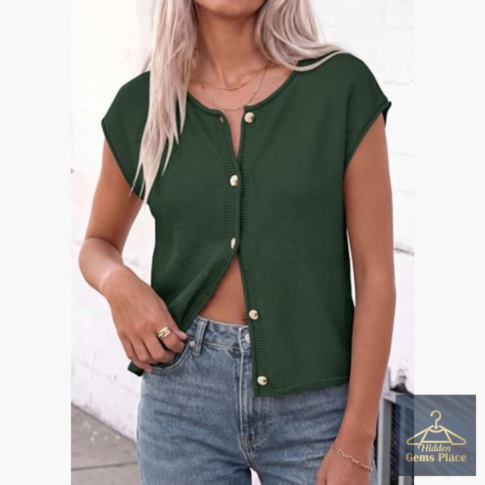 Lightweight Button Down Sweater Vest, Cap Sleeve,… - image 6